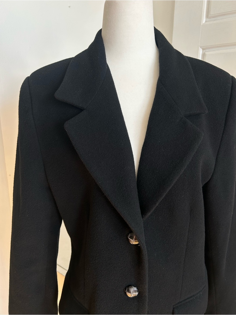 Pariscope Black Wool Cashmere Blend Tailored Blazer Size 7